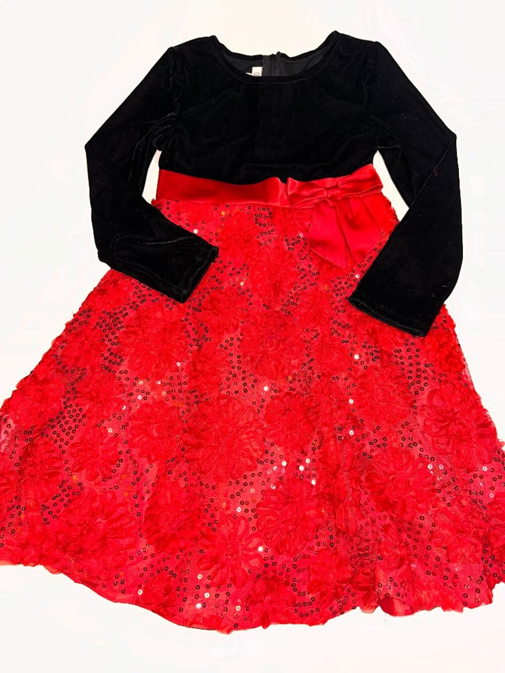 Bonnie Jean Black Velour & Red 3D Flower Dress Size 10 STUNNING! #668